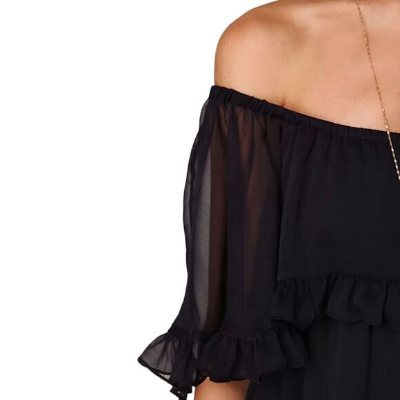Free People Ruffled Off Shoulder Whimsygoth Babydoll Dress Women's sz S Black - Picture 4 of 9